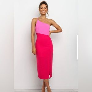 Petal & Pup Pink One-Shoulder Midi Dress